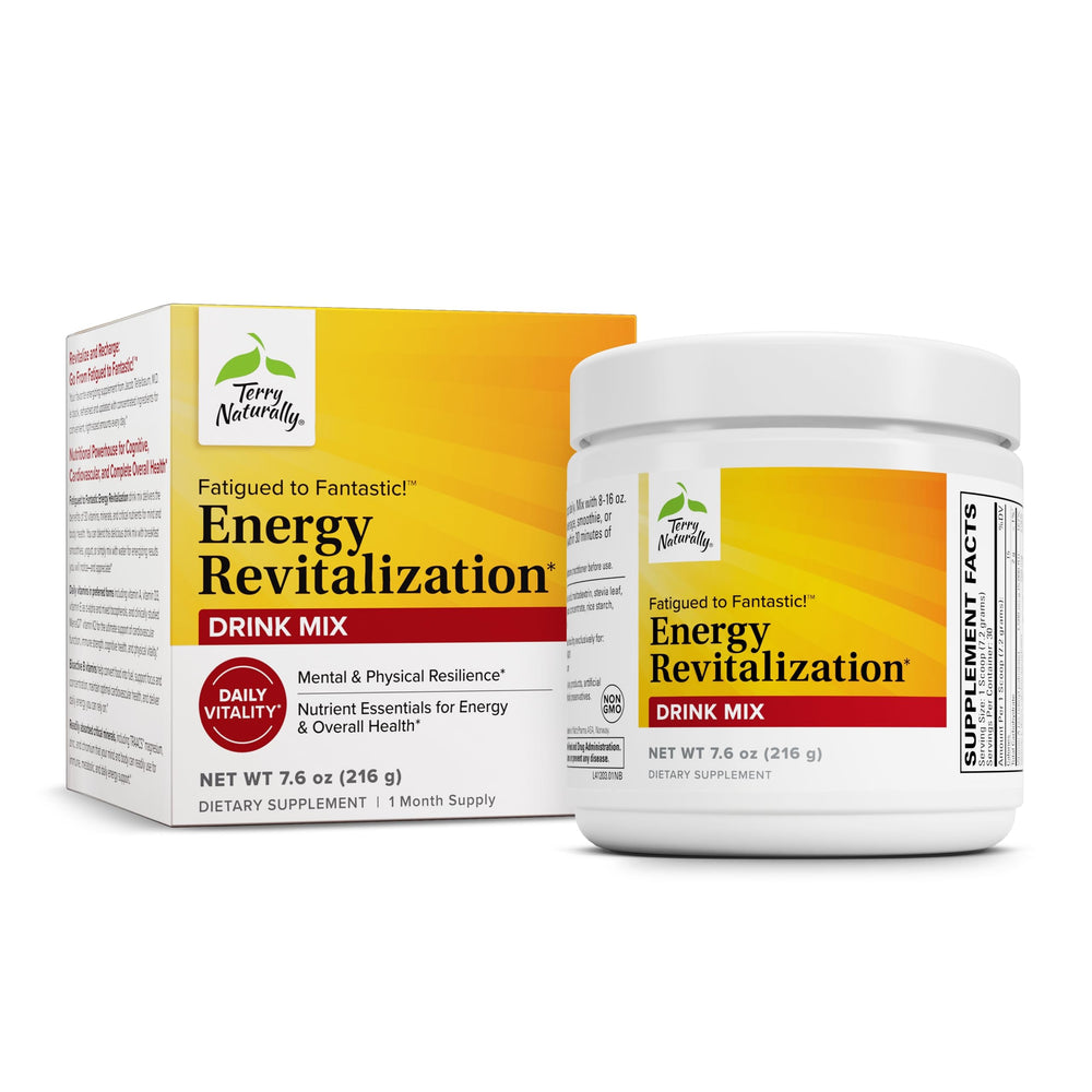 Terry Naturally Fatigued to Fantastic energy revitalization bottle showing label and energy support