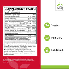 Terry Naturally Healthy Feet & Nerves capsules closeup highlighting vegan formulation.