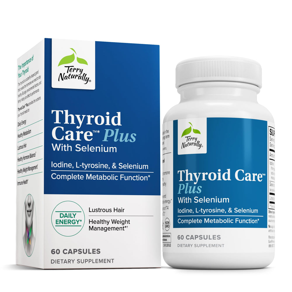 Terry Naturally Thyroid Care Plus bottle with capsules supporting daily energy