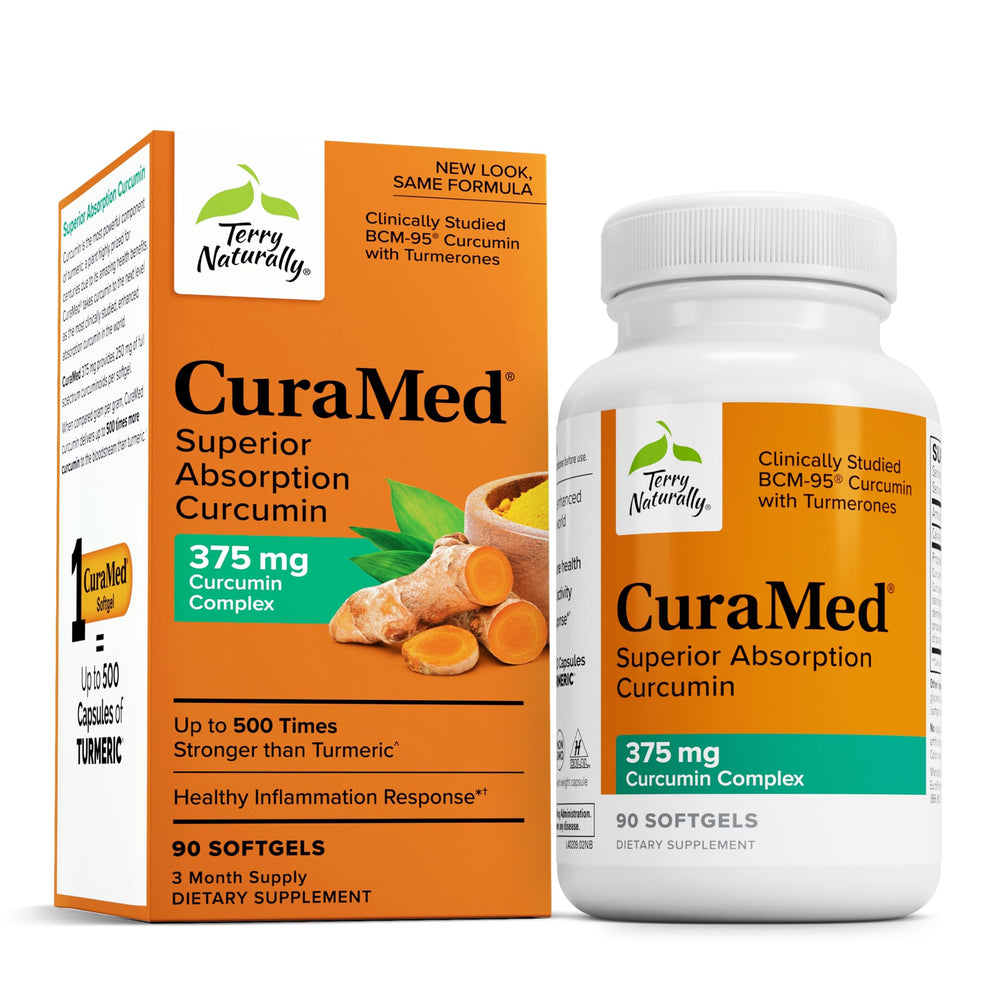 Terry Naturally CuraMed 375mg bottle ready for daily antioxidant support.