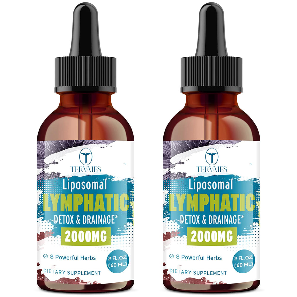 Tervaies Liposomal Lymphatic Drops bottle ready for daily use with herbal blend.