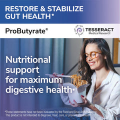 Tesseract ProButyrate capsules closeup emphasizing compact daily dose.