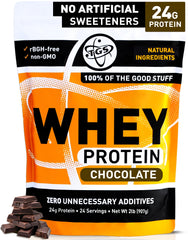 TGS Nutrition chocolate whey protein powder bottle shows clean ingredients for post-workout recovery