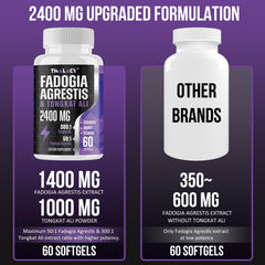 Close-up of label showing 50:1 Fadogia Agrestis and 300:1 Tongkat Ali extracts.