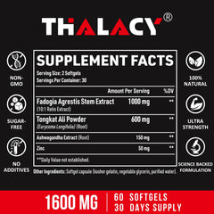 Thalacy Tongkat Ali softgels highlight a potent co-ingredient for daily vitality and workout focus.