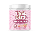 That Girl Pre Workout peach powder boosts clean energy for focused workouts.