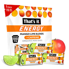 That's It Mango Lime Energy Mini Bars pack showing convenient on-the-go energy