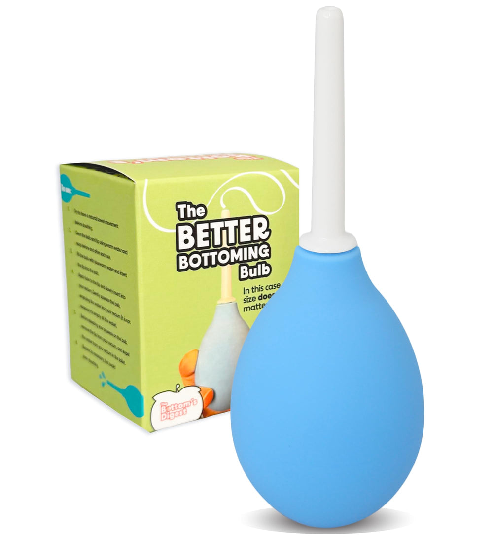 The Bottom's Digest enema bulb 3oz bottle for quick, mess-free prep before play.