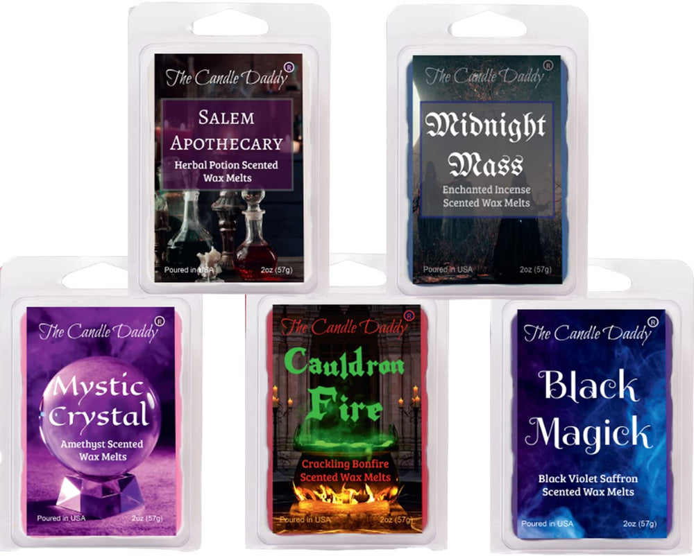 The Candle Daddy Salem Book of Smells Halloween 5 Pack outer packaging display for seasonal ambiance