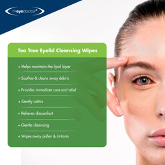 The Eye Doctor Tea Tree Eyelid Wipes being used across lashes for cleansing.