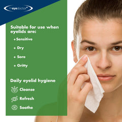 The Eye Doctor Tea Tree Eyelid Wipes sachet opened for on-the-go cleansing.