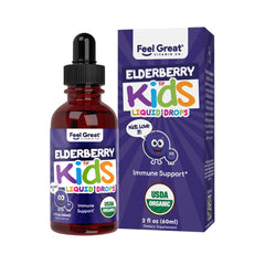 The Feel Great Vitamin Company elderberry kids drops bottle for convenient immune support