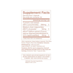 THE FULLEST saffron capsules bottle back showing ingredients.