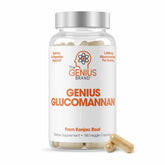 The Genius Brand Genius Glucomannan bottle with vegan capsules for digestive comfort.