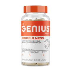 The Genius Brand Genius Mindfulness bottle closeup for daily focus and calm