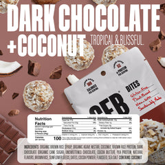 The GFB Dark Chocolate Coconut Bite with tropical coconut and cocoa notes.