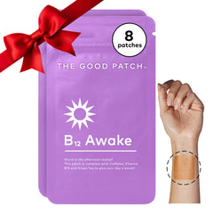 The Good Patch B12 Awake patch box showing natural caffeine and green tea ingredients.