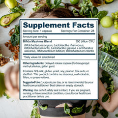 The Gut Institute Bifido Maximus capsules close-up show smooth, easy-to-swallow probiotics.