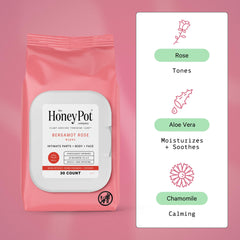 The Honey Pot Bergamot Rose wipes resealable pack ideal for travel and on-the-go use.