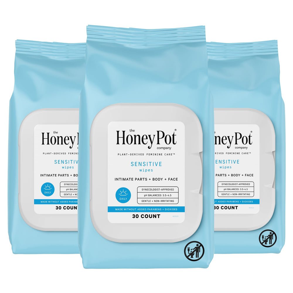 The Honey Pot Company feminine wipes packaging for on-the-go freshness with resealability
