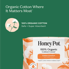 The Honey Pot non-herbal pads with wings organic cotton cover close-up emphasizes skin-friendly material.