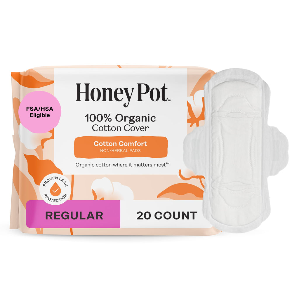 The Honey Pot non-herbal pads with wings packshot showing reliable daily protection.