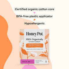 The Honey Pot tampon provides secure, shape-conforming protection for leak-free wear.