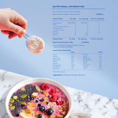 The Intelligent Health collagen powder being poured into a glass.