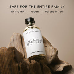 Close-up of mahogany and teakwood notes with vetiver and lavender