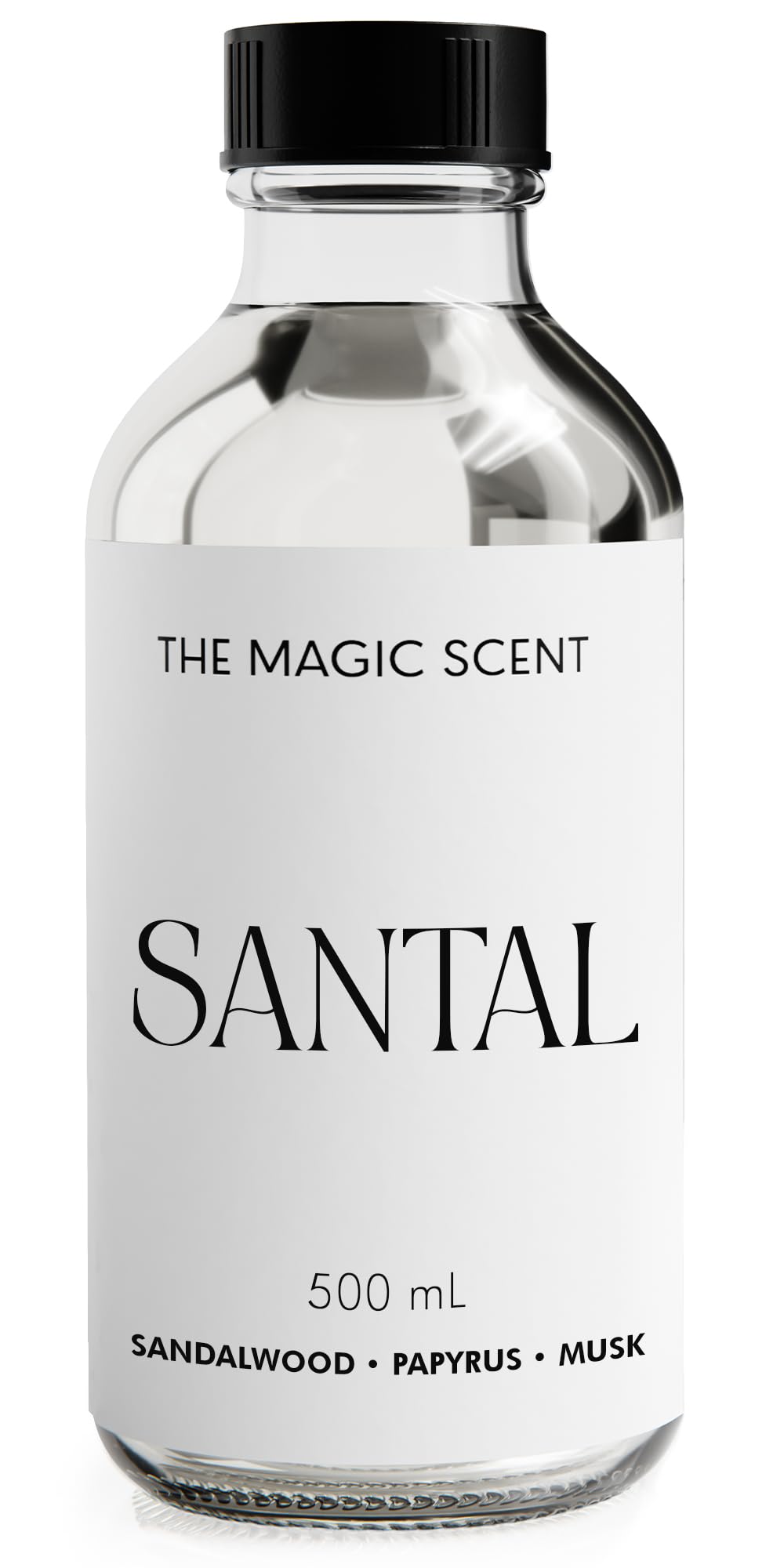 The Magic Scent Santal diffuser oil bottle for a warm, inviting space.