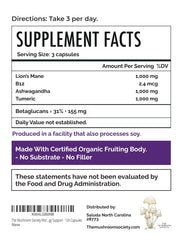 The Mushroom Society Morning Rush label graphic highlights vegan capsules and B12 benefits
