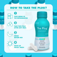 The Plug Liver Cleanse bottle in use during morning routine for hydration and energy