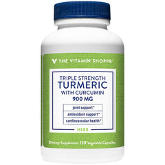 The Vitamin Shoppe Triple Strength Turmeric bottle closeup highlighting joint support potential.