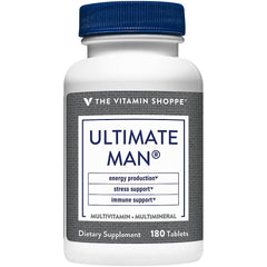 The Vitamin Shoppe Ultimate Man Multivitamin tablets for daily energy support.