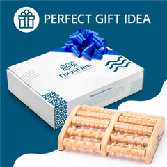 TheraFlow foot massager in use with foot on roller after workouts