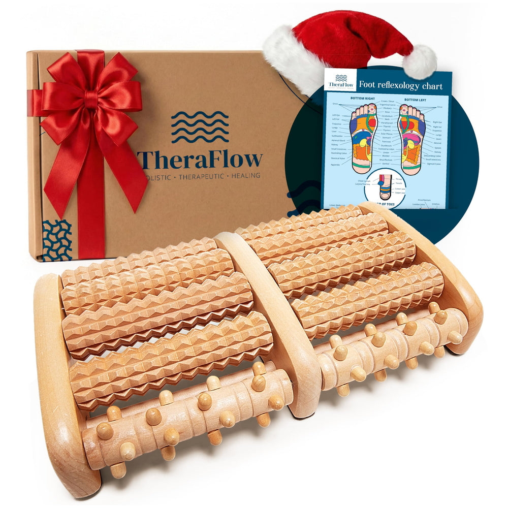 TheraFlow foot massager wooden roller for relaxing at home and after workouts.