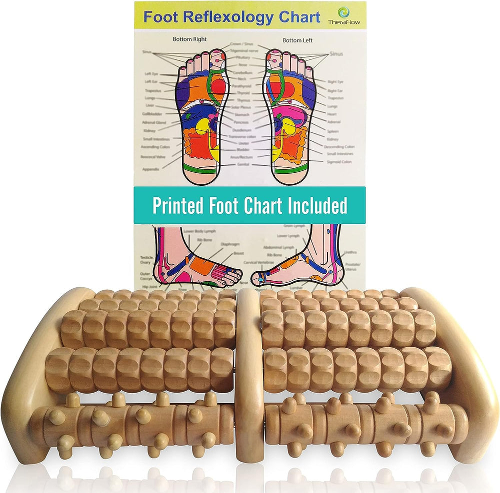 TheraFlow wooden foot massager side view for at-home relaxation and foot comfort