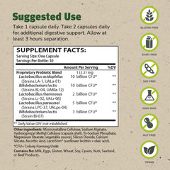 Theralac bottle label highlights 30 billion CFU for digestive support.