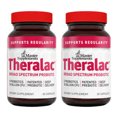 Theralac Master Supplements bottle front promotes probiotic balance for daily gut support.
