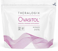 Theralogix Ovasitol bottle pour showing easy daily use for hormone support