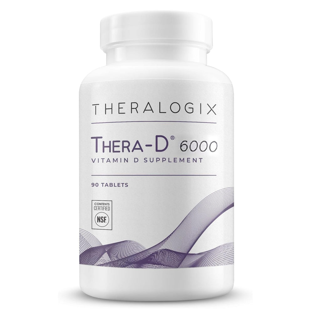 Theralogix Thera-D 6000 bottle front with 90 tablets for daily immune support