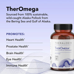 Close-up of TherOmega softgel highlighting DHA and EPA content for brain and heart wellness.