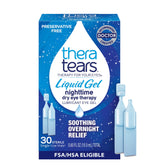 TheraTears Nighttime Liquid Gel Eye Drops in a vial provide soothing overnight hydration.