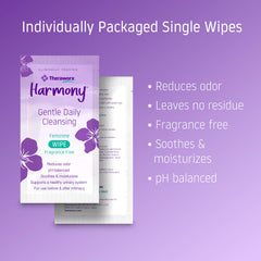 Travel-size Theraworx Harmony wipes packed for travel and quick refreshes.
