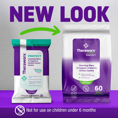 Theraworx Protect wipes texture close-up shows gentle, fragrance-free formula.