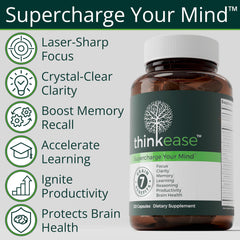 ThinkEase bottle label close-up highlighting clean ingredients.