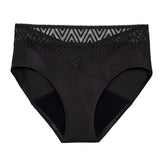 THINX comfort-stretch hip huggers in black lace, secure day-long protection during your period