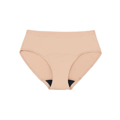 Thinx For All Leaks hip-hugger underwear beige pack shot offers discreet protection.