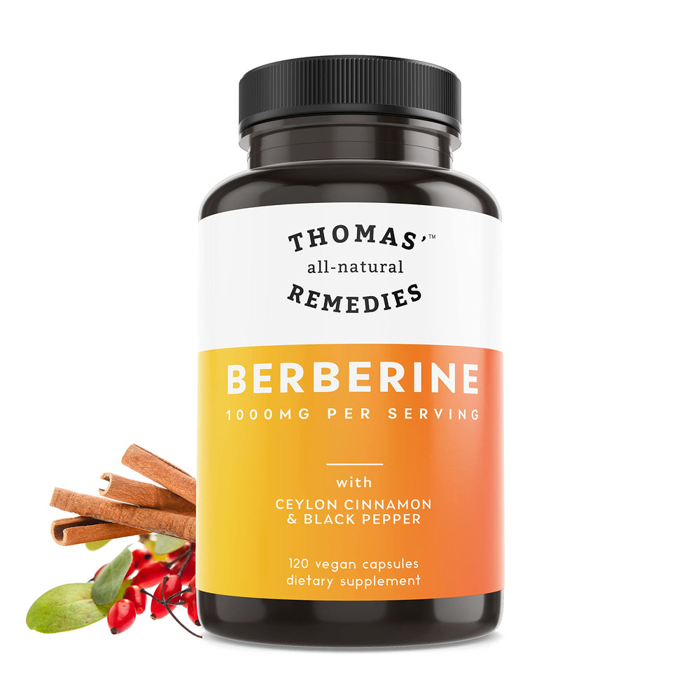 Thomas' all-natural Remedies Berberine bottle pouring for daily wellness