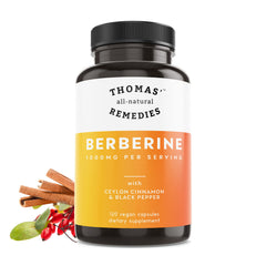 Thomas' all-natural Remedies Berberine bottle pouring for daily wellness